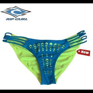 Rip curl Blue neon yellow cut-out scrunched bum reversible bikini bottoms Sz M